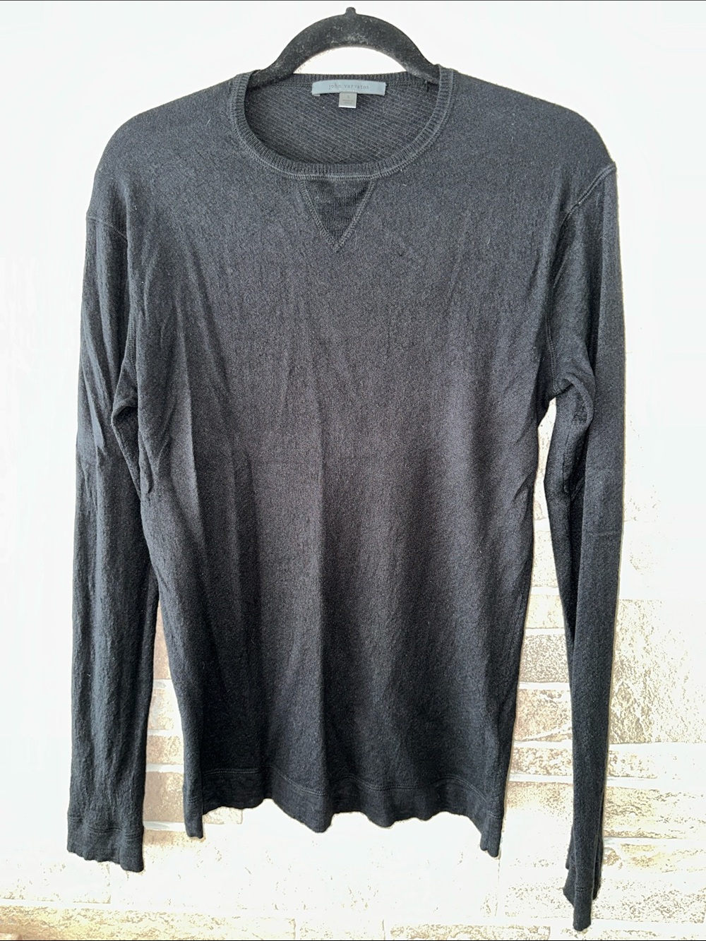 John Varvatos Black Silk Cashmere Knit Long Sleeve Shirt  Lightweight Sweater S